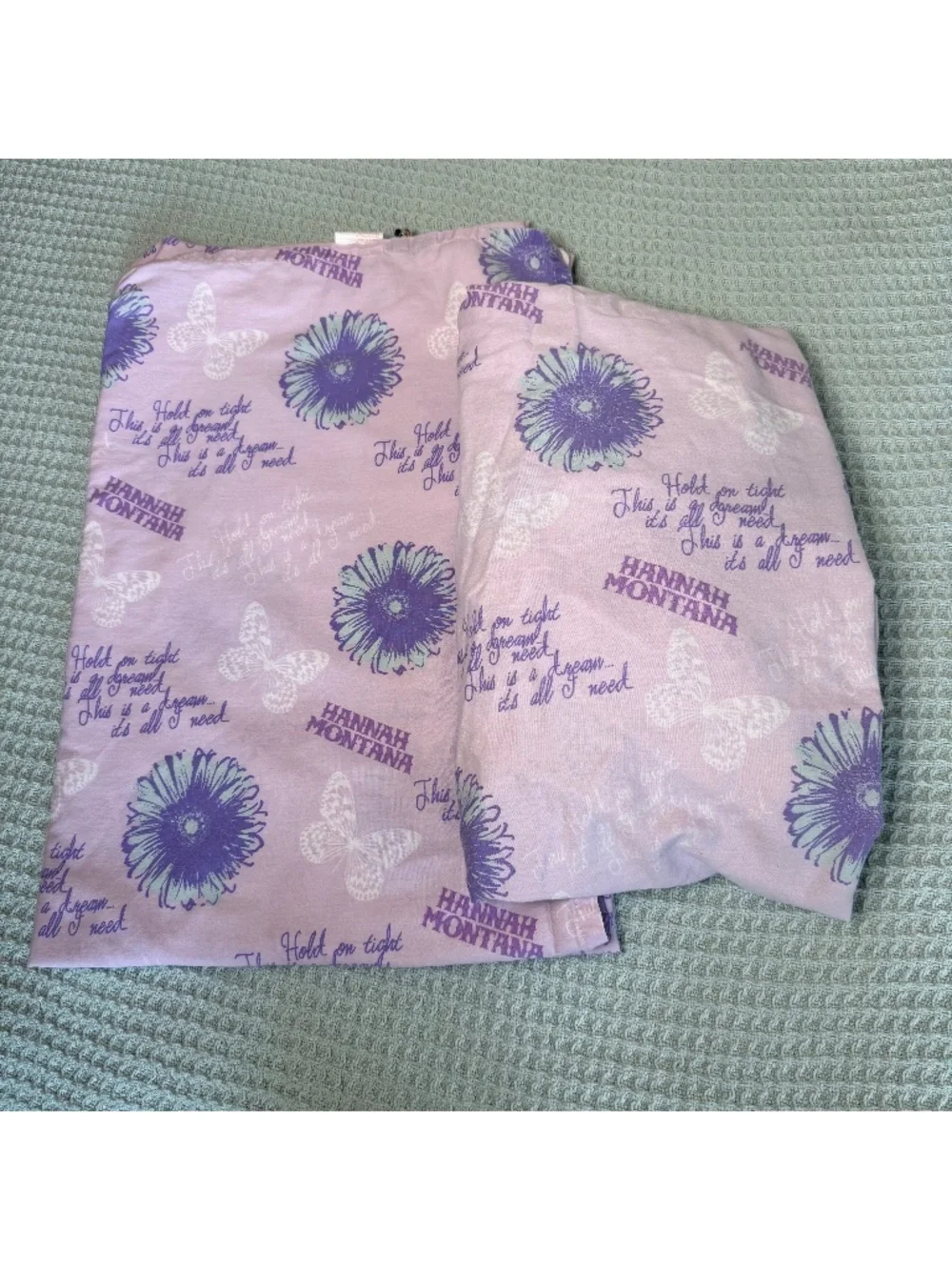 Hannah Montana Y2K Twin Sheet Set Flat Fitted Purple This is the Life Song Lyric